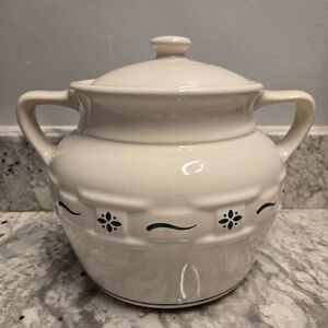 Longaberger Pottery Woven Traditions Green Accent Cookie Jar With Lid Bean   Pot